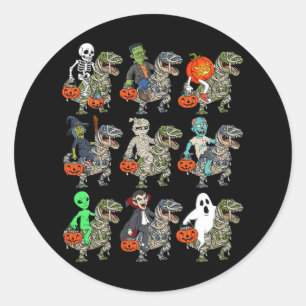 Halloween Skeleton Zombie Riding Mummy T Rex Vampi Runder Aufkleber