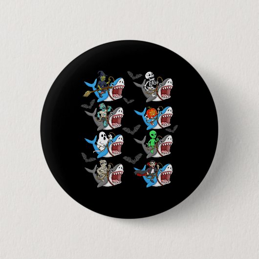 Halloween Skeleton Zombie Riding Shark Mummy Vampi Button (Vorderseite)