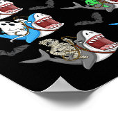 Halloween Skeleton Zombie Riding Shark Mummy Vampi Poster (Ecke)