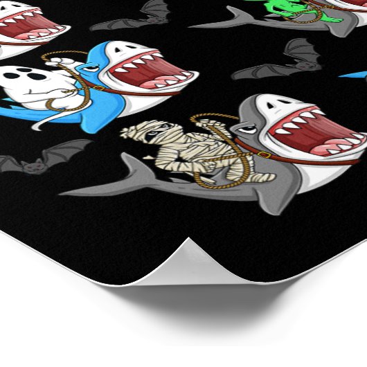 Halloween Skeleton Zombie Riding Shark Mummy Vampi Poster (Ecke)