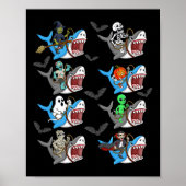 Halloween Skeleton Zombie Riding Shark Mummy Vampi Poster (Vorne)
