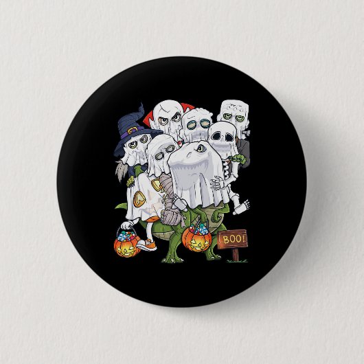 Halloween Skeleton Zombie Riding T Rex Funny Pumpk Button (Vorderseite)