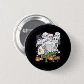 Halloween Skeleton Zombie Riding T Rex Funny Pumpk Button (Vorne & Hinten)