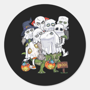 Halloween Skeleton Zombie Riding T Rex Funny Pumpk Runder Aufkleber