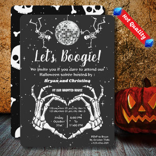 Halloween Skeletons Disco Ball Let's Boogie Party Einladung