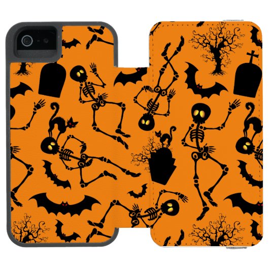 Halloween Skeletons Macabre Dance Incipio iPhone Geldbeutel-Hülle (Folio Geöffnet)