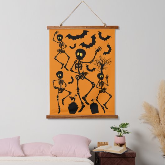 Halloween Skeletons Macabre Dance Wandteppich Mit Holzrahmen (Schlafzimmer)