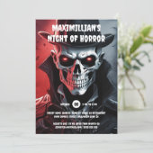 Halloween-Skelett auf dem Schädel glühende Augen Einladung (Stehend Vorderseite)