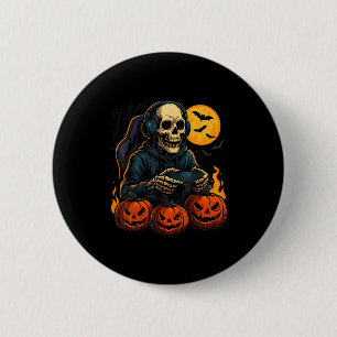 Halloween-Skelett-Gamer Mit Kürbis-Controller Button