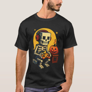 Halloween-Skelett-Gamer-Pixel-Videospiel-Jungen M T-Shirt
