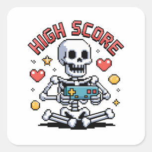 Halloween-Skelett-Gamer-Pixel-Videospiel Quadratischer Aufkleber