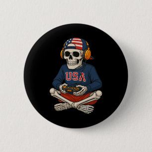 Halloween-Skelett-Gamer-Video-Gaming-Spaß-Skelett Button