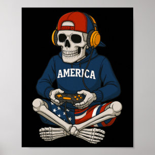Halloween-Skelett-Gamer-Video-Gaming-Spaß-Skelett Poster