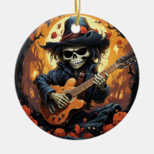 Halloween Skelett Gitarre spielen - Rock and Roll Keramik Ornament