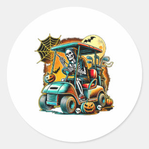 Halloween-Skelett-Golfwagen Runder Aufkleber