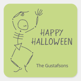 Halloween Skelett - grün Quadratischer Aufkleber