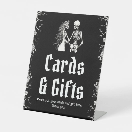 Halloween Skelett Hochzeitskarten und Geschenkzeic Sockelschild (Vorderseite)