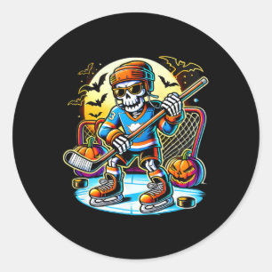 Halloween-Skelett-Hockey _1 Runder Aufkleber