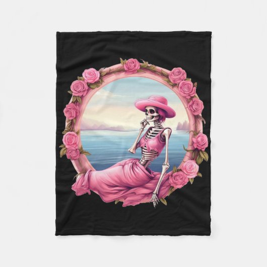 Halloween Skelett im Oktober tragen wir rosa mit b Fleecedecke (Vorderseite)