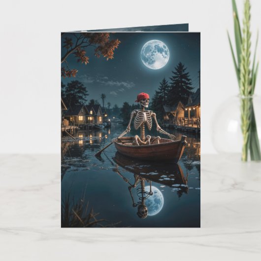 Halloween Skelett in einem Rowboat Karte (Vorderseite)