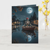 Halloween Skelett in einem Rowboat Karte (Gelbe Blume)