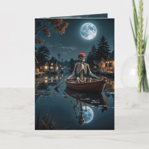 Halloween Skelett in einem Rowboat Karte