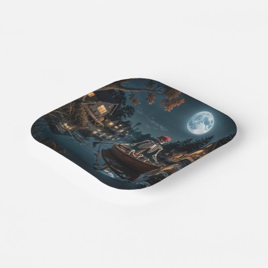 Halloween Skelett in einem Rowboat Pappteller (Gewinkelt)