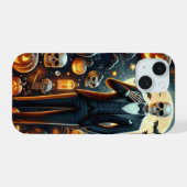 Halloween Skelett in einem Tux mit Pumpkin & Ghost iPhone 15 Hülle (Rückseite (Horizontal))