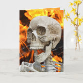 Halloween Skelett in Flammen Karte (Gelbe Blume)