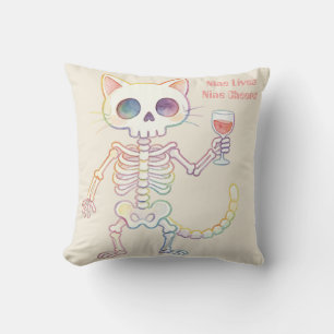 Halloween-Skelett-Katze Neun Leben Neun Hochrufe Kissen