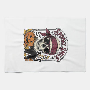 Halloween-Skelett-Katze Vintage-Kürbis-Grafik_1 Geschirrtuch