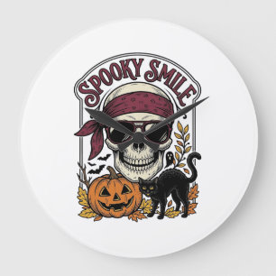 Halloween-Skelett-Katze Vintage-Kürbis-Grafik_1 Große Wanduhr