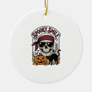 Halloween-Skelett-Katze Vintage-Kürbis-Grafik_1 Keramik Ornament