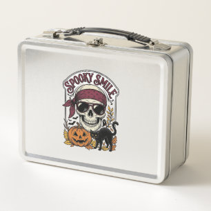 Halloween-Skelett-Katze Vintage-Kürbis-Grafik_1 Metall Brotdose