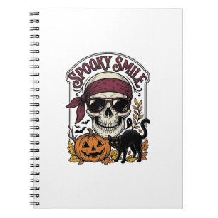 Halloween-Skelett-Katze Vintage-Kürbis-Grafik_1 Notizblock