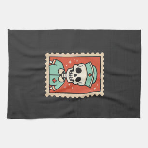 Halloween-Skelett-Krankenschwester-Stempel-Design_ Geschirrtuch