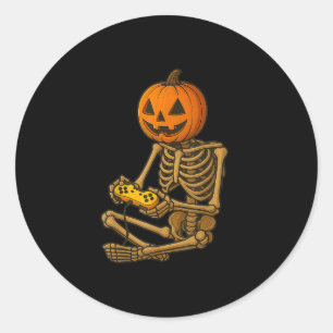 Halloween-Skelett-Kürbis-Gamer-Video-Gaming-Männer Runder Aufkleber