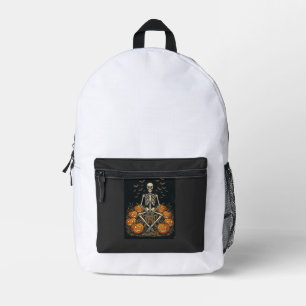 Halloween-Skelett-Kürbis Vintage Retro Design_1 Bedruckter Rucksack