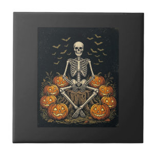 Halloween-Skelett-Kürbis Vintage Retro Design_1 Fliese