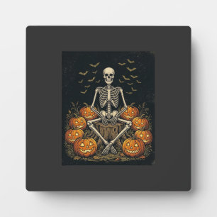 Halloween-Skelett-Kürbis Vintage Retro Design_1 Fotoplatte