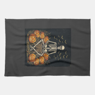 Halloween-Skelett-Kürbis-Vintage-Retro-Design_1 Geschirrtuch