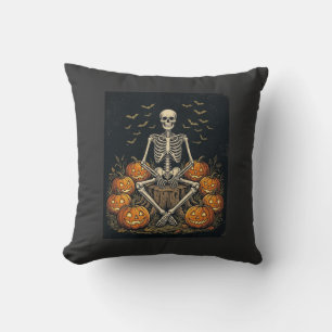 Halloween-Skelett-Kürbis-Vintage-Retro-Design_1 Kissen