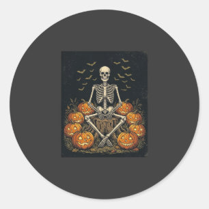 Halloween-Skelett-Kürbis-Vintage-Retro-Design_1 Runder Aufkleber