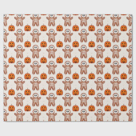 Halloween-Skelett-Lebkuchen & Kürbis Geschenkpapier