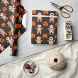 Halloween-Skelett-Lebkuchen & Kürbis Geschenkpapier