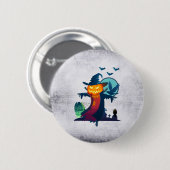 Halloween-Skelett mit Fledermauskeule Button (Vorne & Hinten)