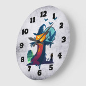 Halloween-Skelett mit Fledermauskeule Große Wanduhr (Winkel)