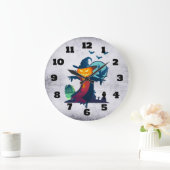 Halloween-Skelett mit Fledermauskeule Große Wanduhr (Zuhause)