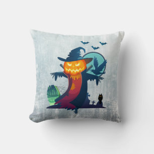 Halloween-Skelett mit Fledermauskeule Kissen