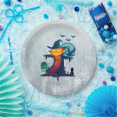 Halloween-Skelett mit Fledermauskeule Pappteller (Party)